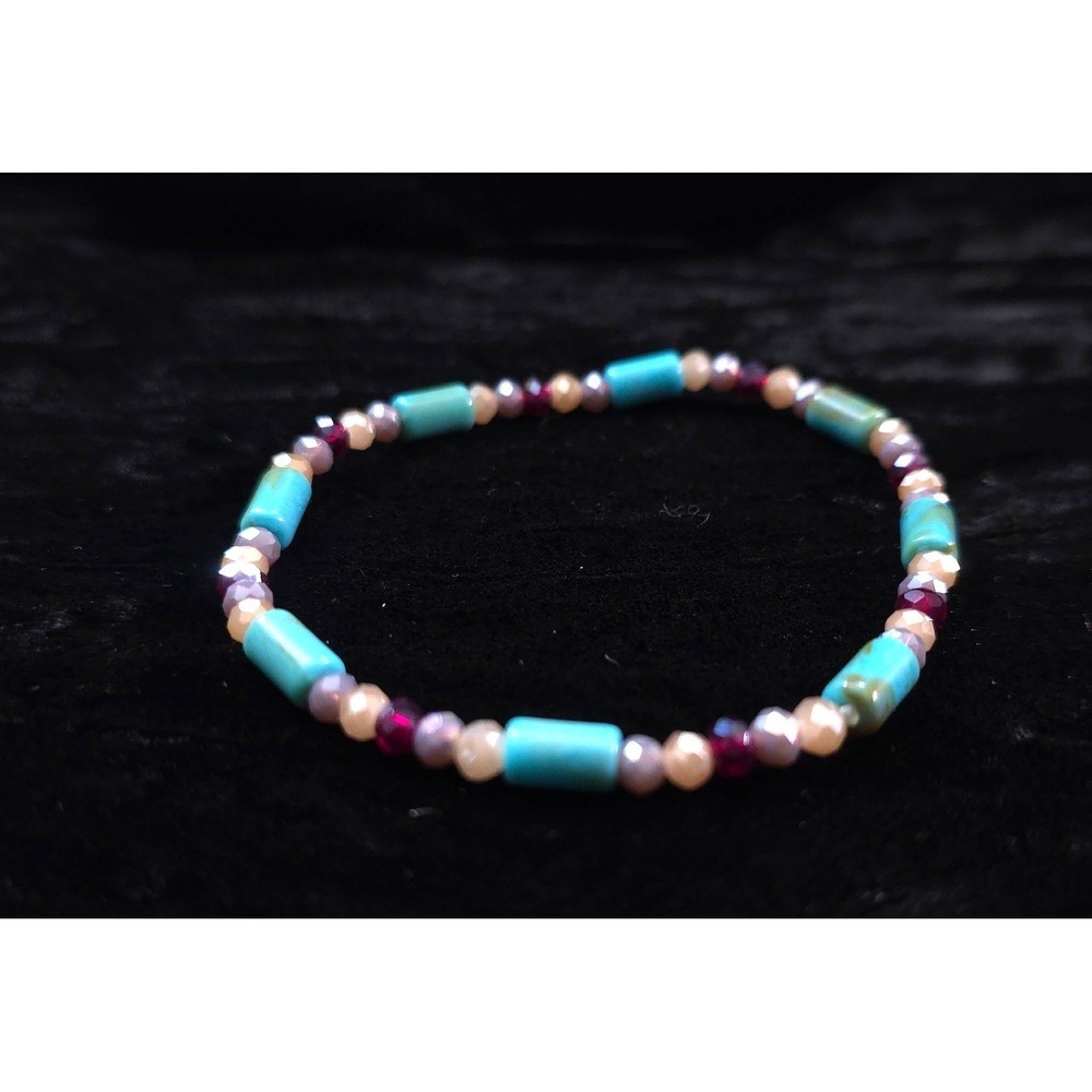 New Faux Turquoise Bead Stretch‎ Bracelet Faceted Beads Beaded Boho Southwestern